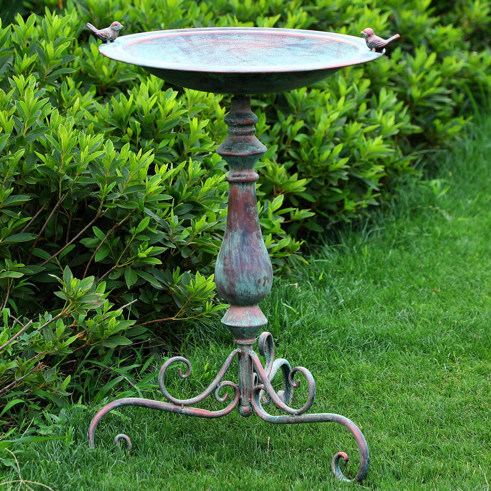 Newtay birdbath front view showing full pedestal and tray benefits focal appeal