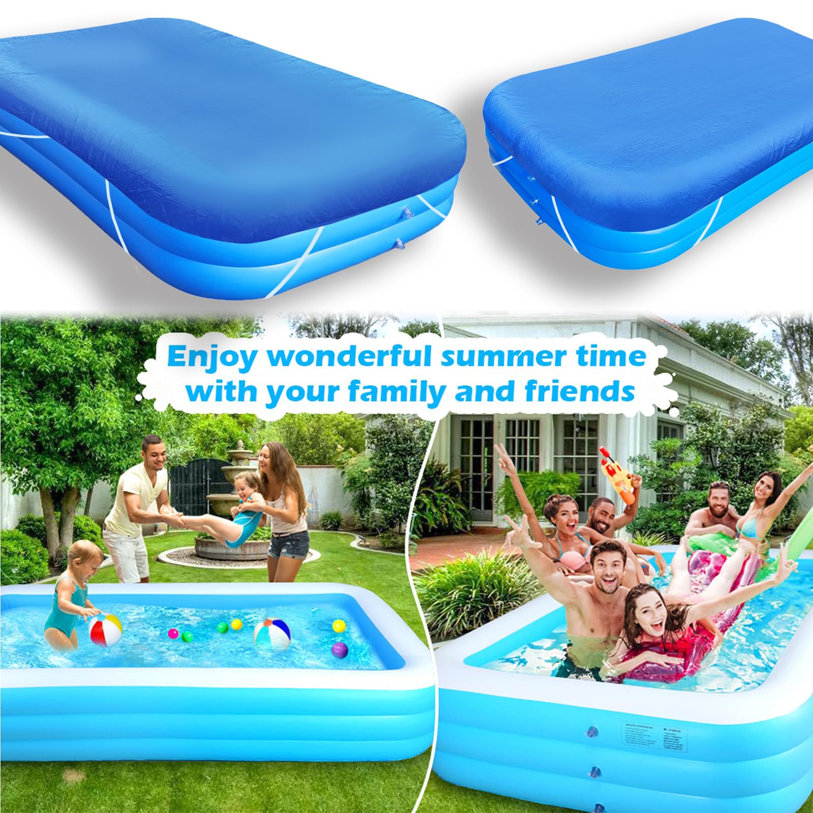 NEWUPZSI family using backyard pool with covered protection for less cleanup