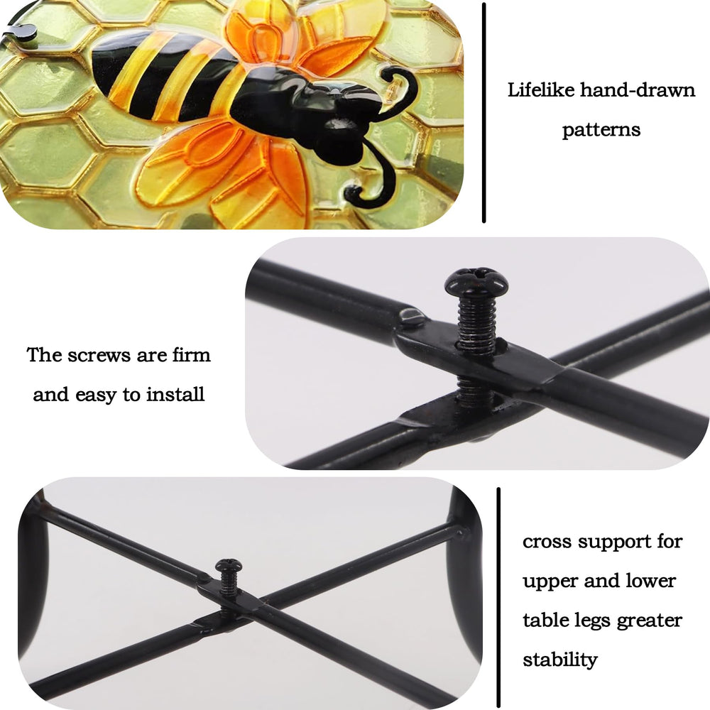 NewVees bee table next to chair to show scale and compact footprint, fits small spaces