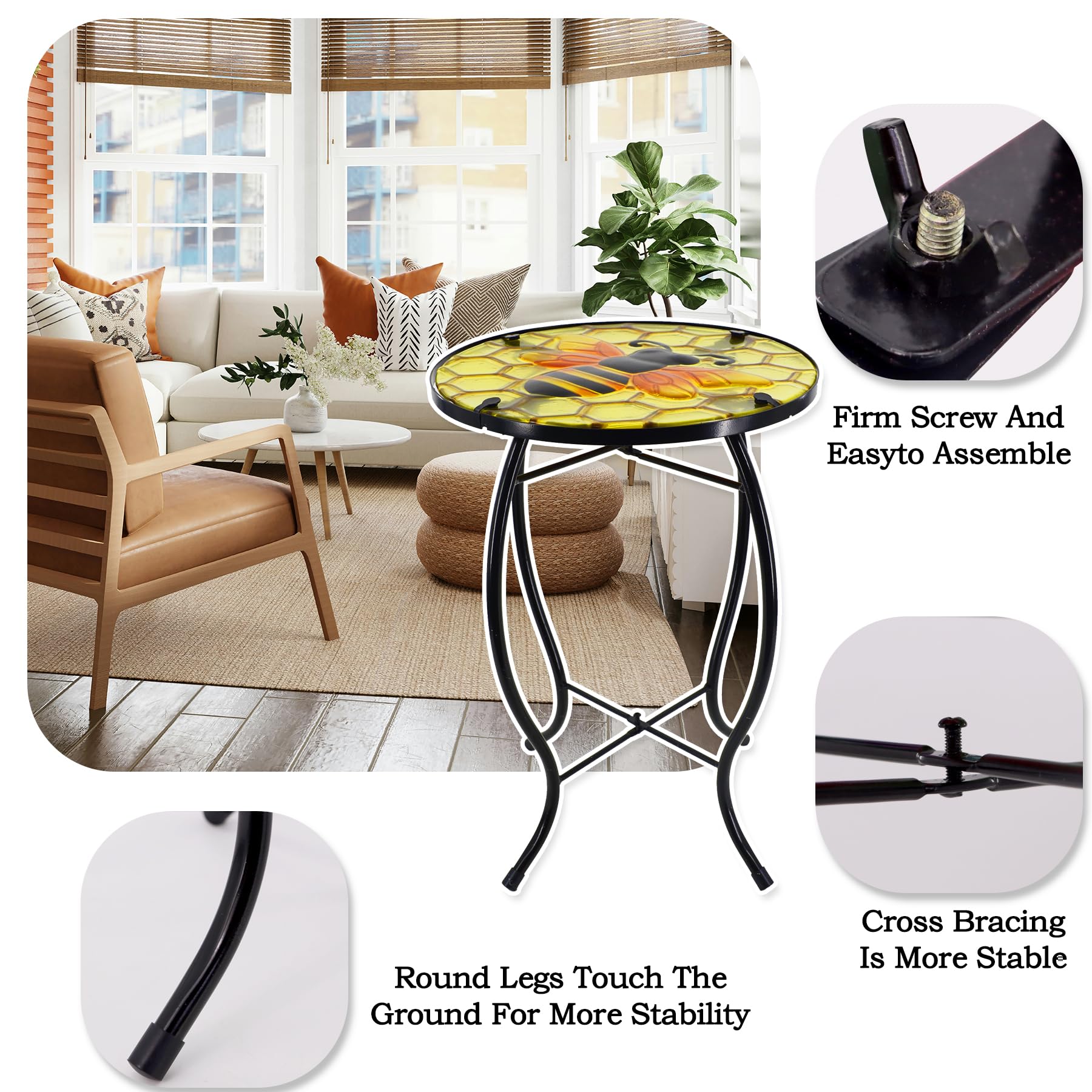 NewVees bee table with potted plant on top, ideal plant stand for balcony or porch