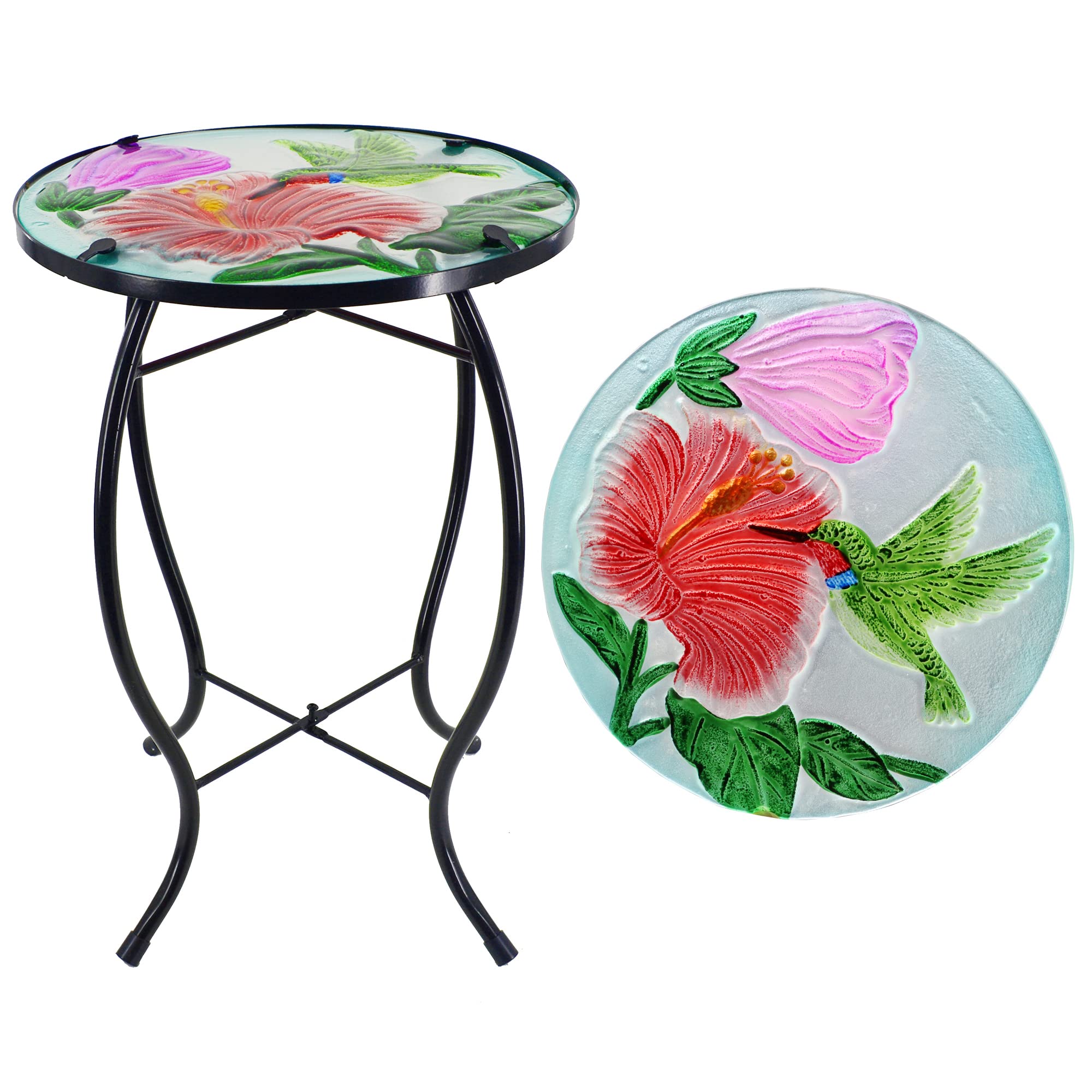 NewVees hummingbird front view showing painted glass top and metal frame benefit adds color