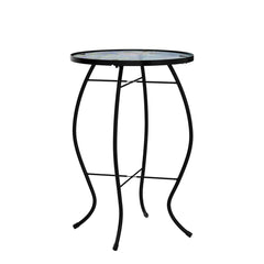 NewVees peacock table in use on patio holding drink and plant benefit: compact convenient surface