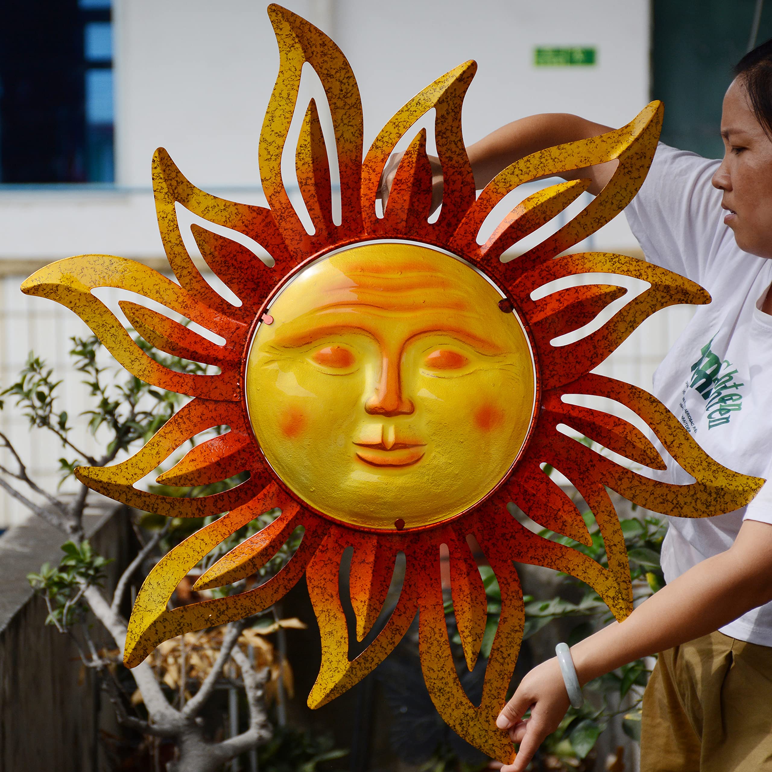 NewVees front view of large 32-inch sun wall art showing vibrant colors and bold silhouette