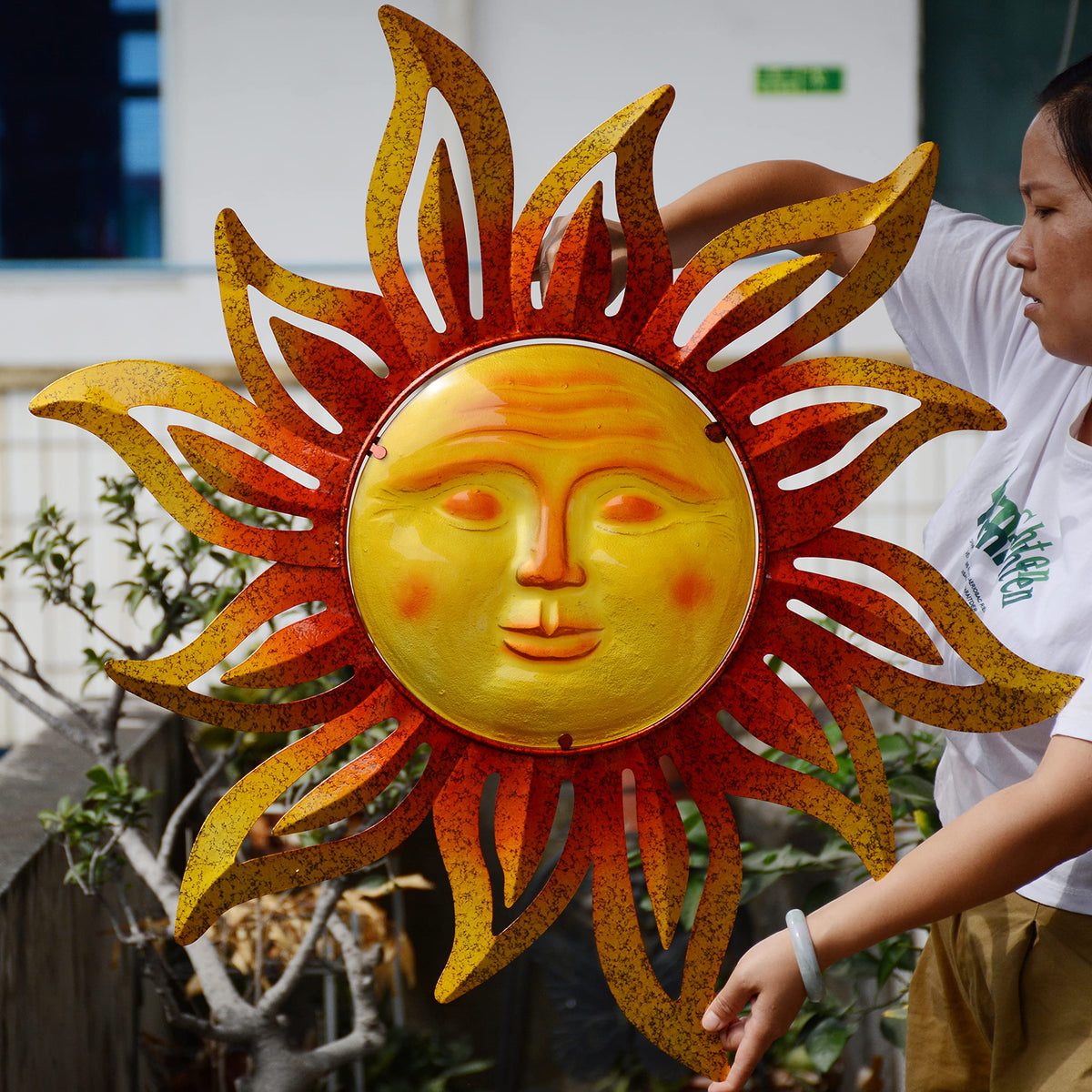 NewVees front view of large 32-inch sun wall art showing vibrant colors and bold silhouette