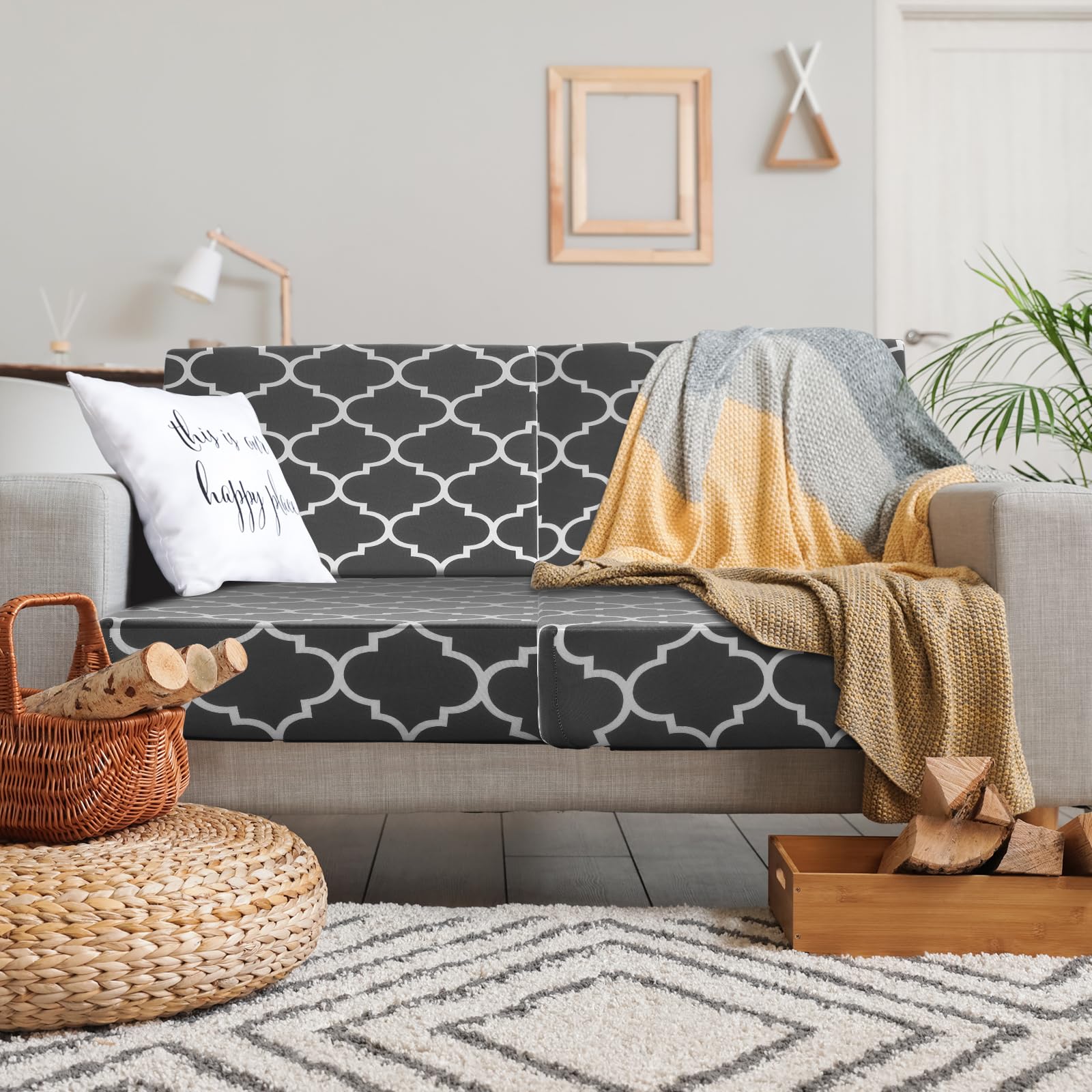 Newwiee close-up of fabric texture showing Moroccan print and durable water-resistant weave