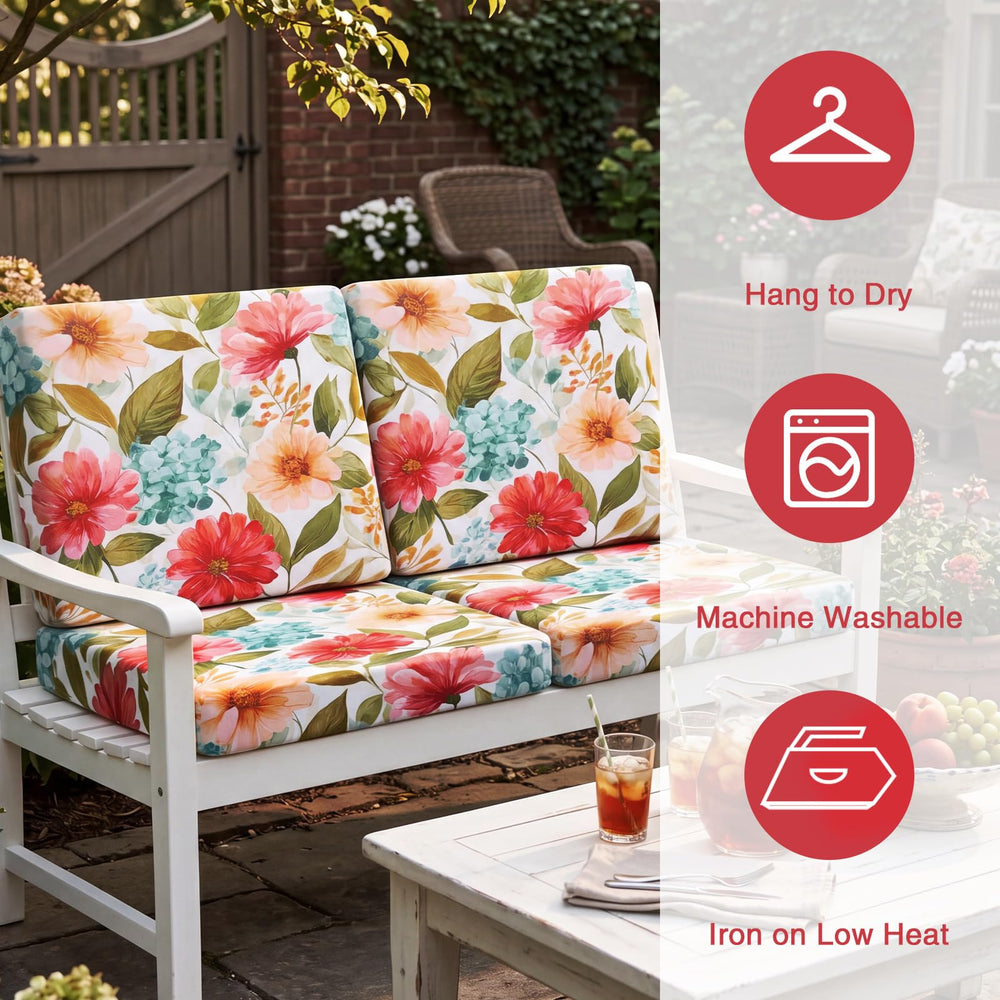 Newwiee cushion cover fitted on patio sofa demonstrating water-resistant protection