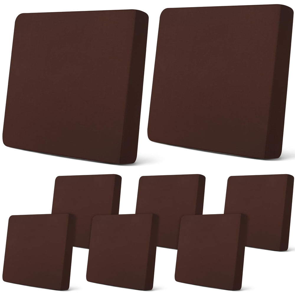 Newwiee front view of eight dark coffee covers showing unified look and protection