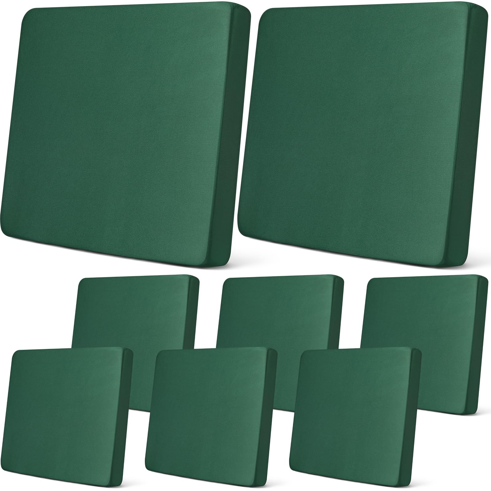 Newwiee front view of eight dark green cushion covers, protects cushions
