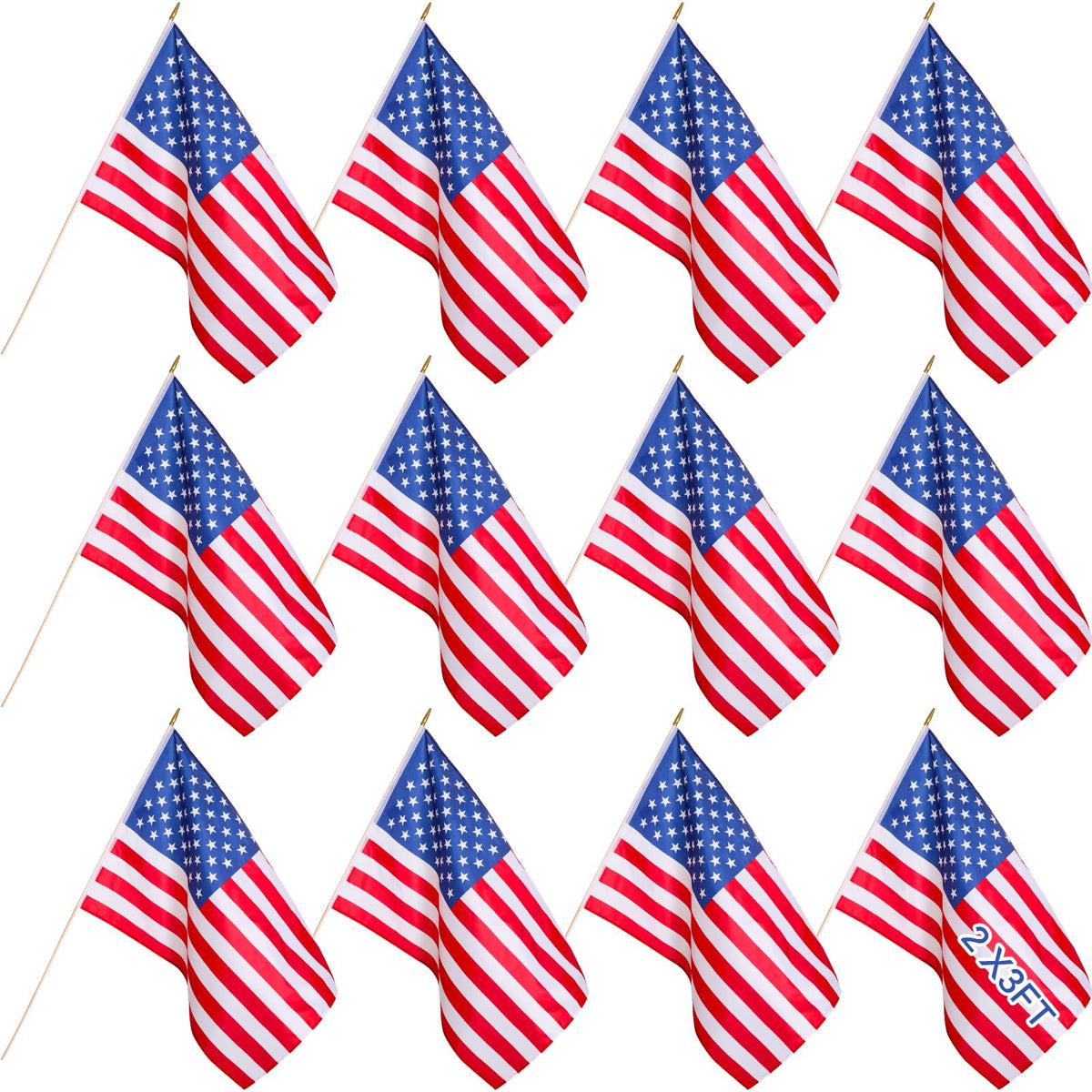 Newwiee front view of 2x3 ft flag showing full patriotic design and clear colors