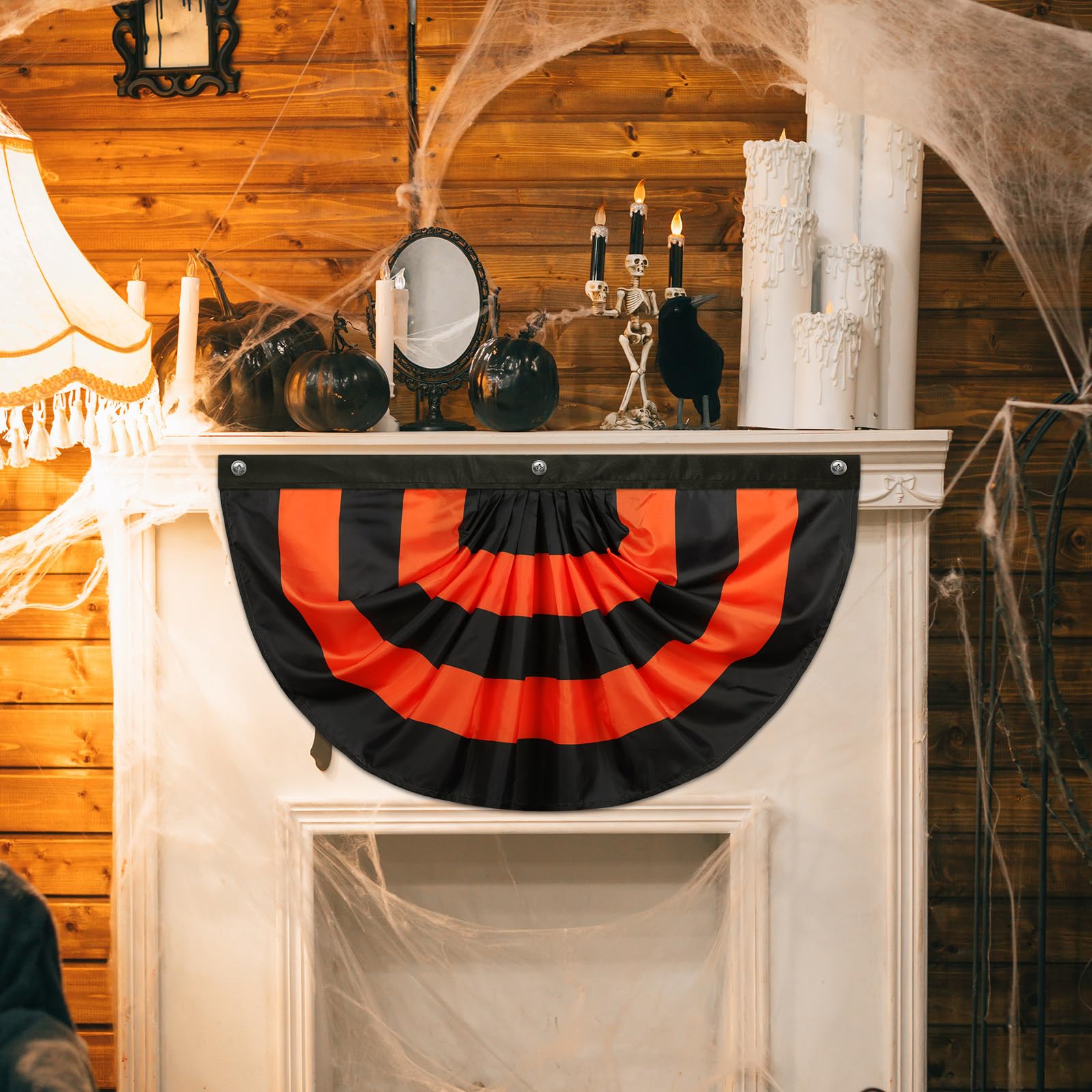 Newwiee Halloween flag hung on porch railing creates instant festive curb appeal