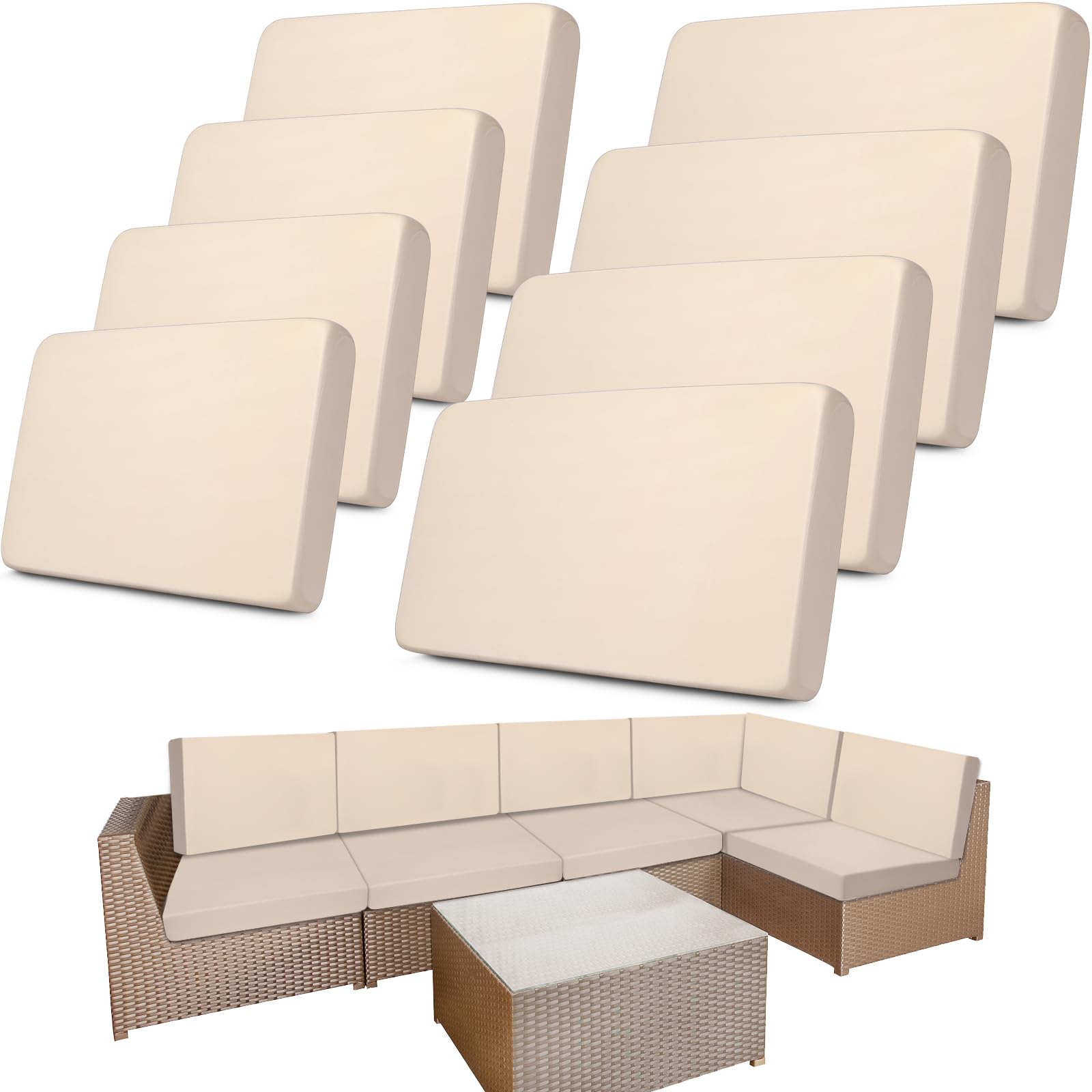 Newwiee front view of beige cover set showing neat coordinated seating