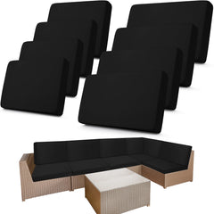 Newwiee front view of 8-piece black cushion covers showing coordinated set and tidy look