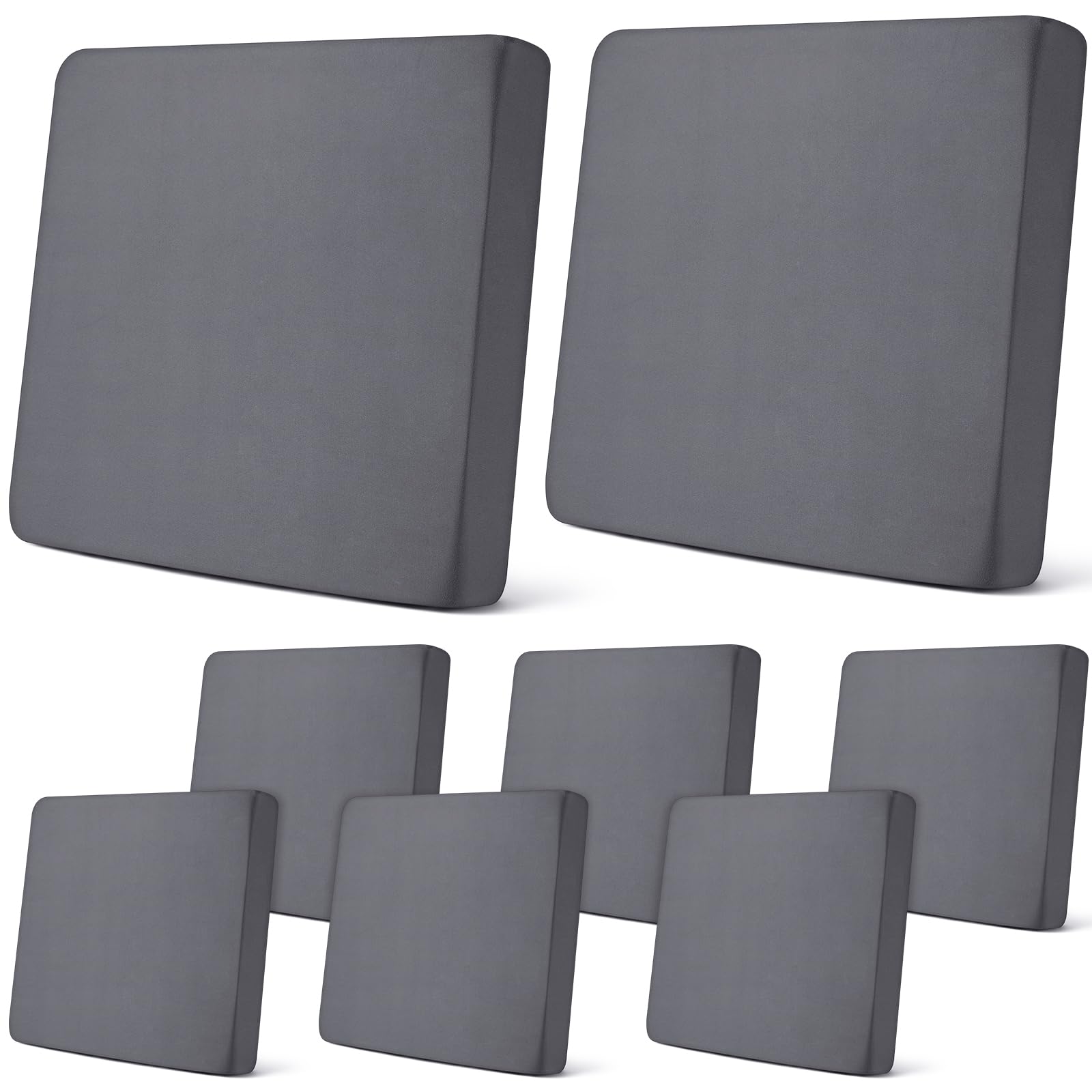 Newwiee front view of eight dark gray cushion covers, neat patio refresh