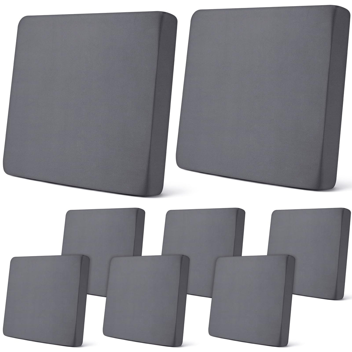 Newwiee front view of eight dark gray cushion covers, neat patio refresh