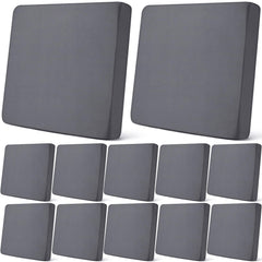 Newwiee front view of 12-piece dark gray cushion covers showing neat stack and packaging benefit: coordinated protection