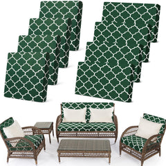 Newwiee front view of 8-piece dark green cushion covers showing coordinated set and benefit