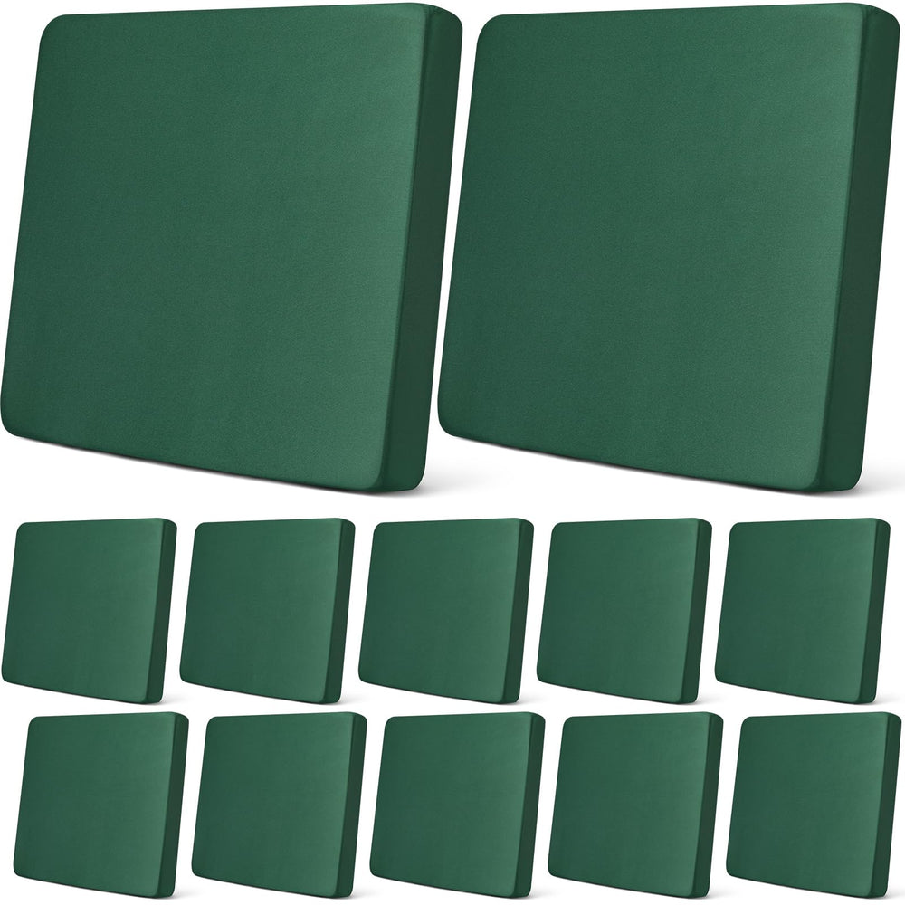 Newwiee front view of 12 dark green cushion covers showing organized set and protection