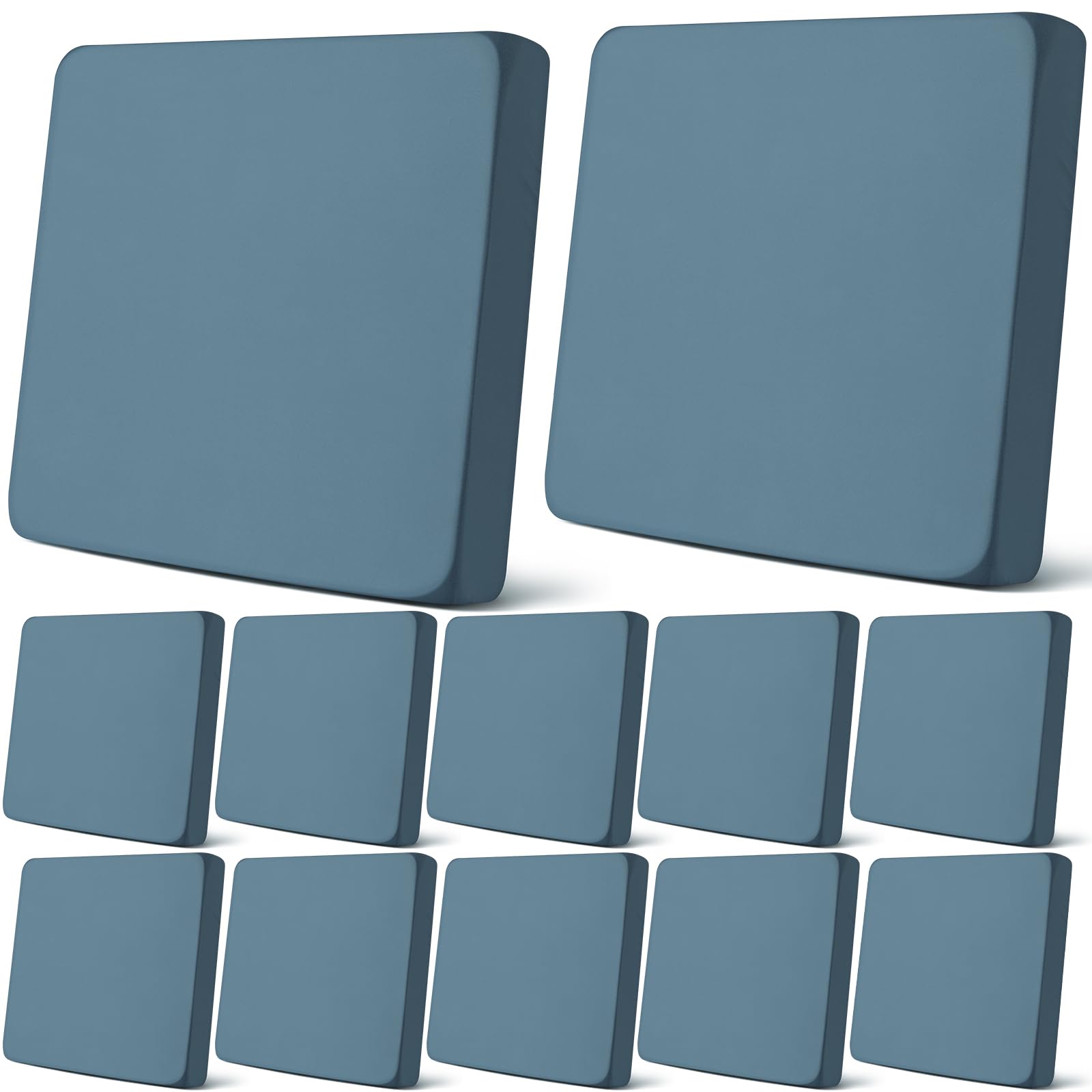 Newwiee front view of gray blue cushion cover set showing neat fit and color