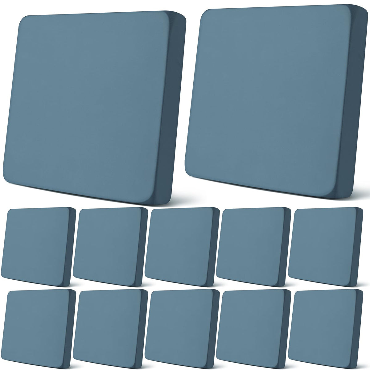 Newwiee front view of gray blue cushion cover set showing neat fit and color