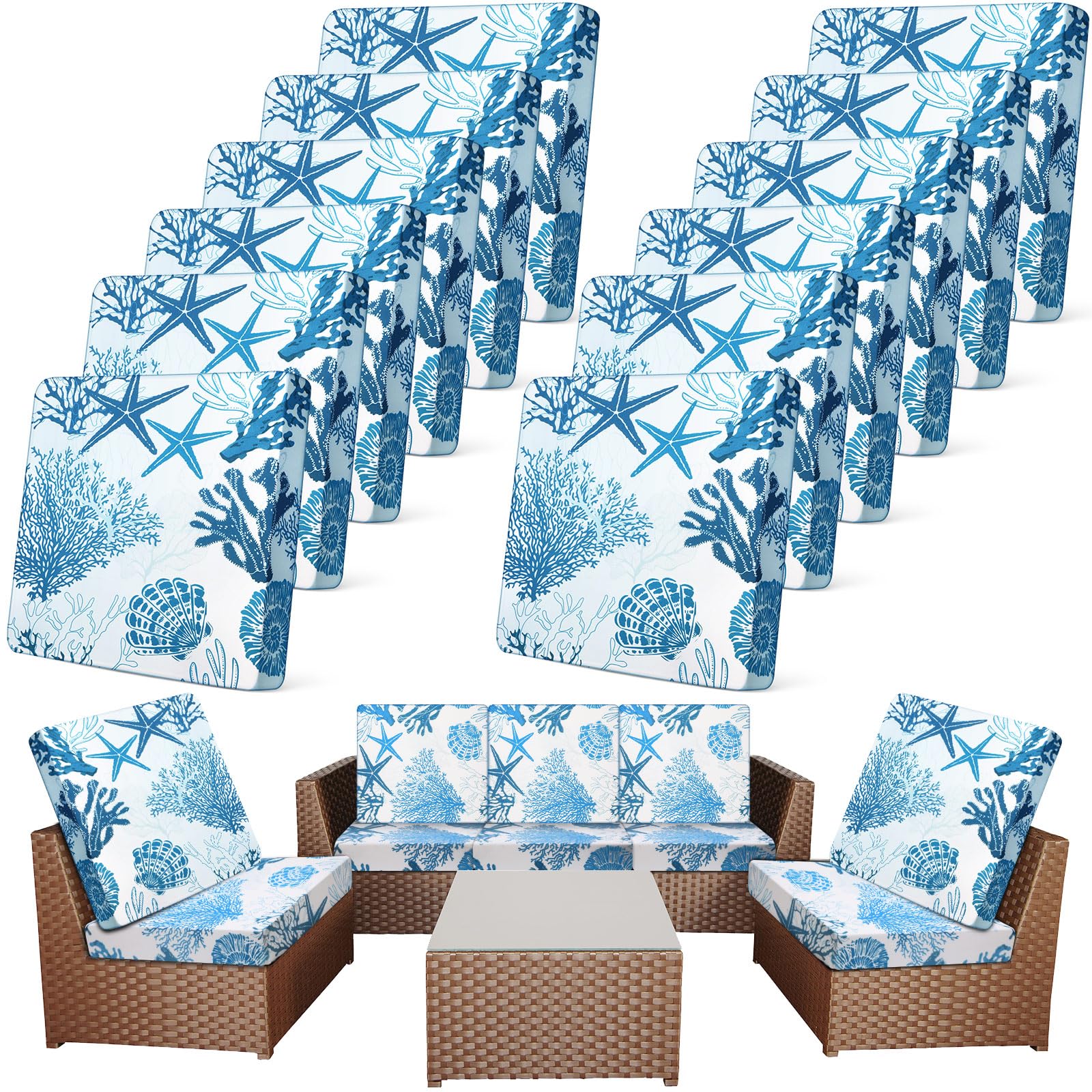 Newwiee front packaging showing 12 light blue cushion covers and easy set benefit