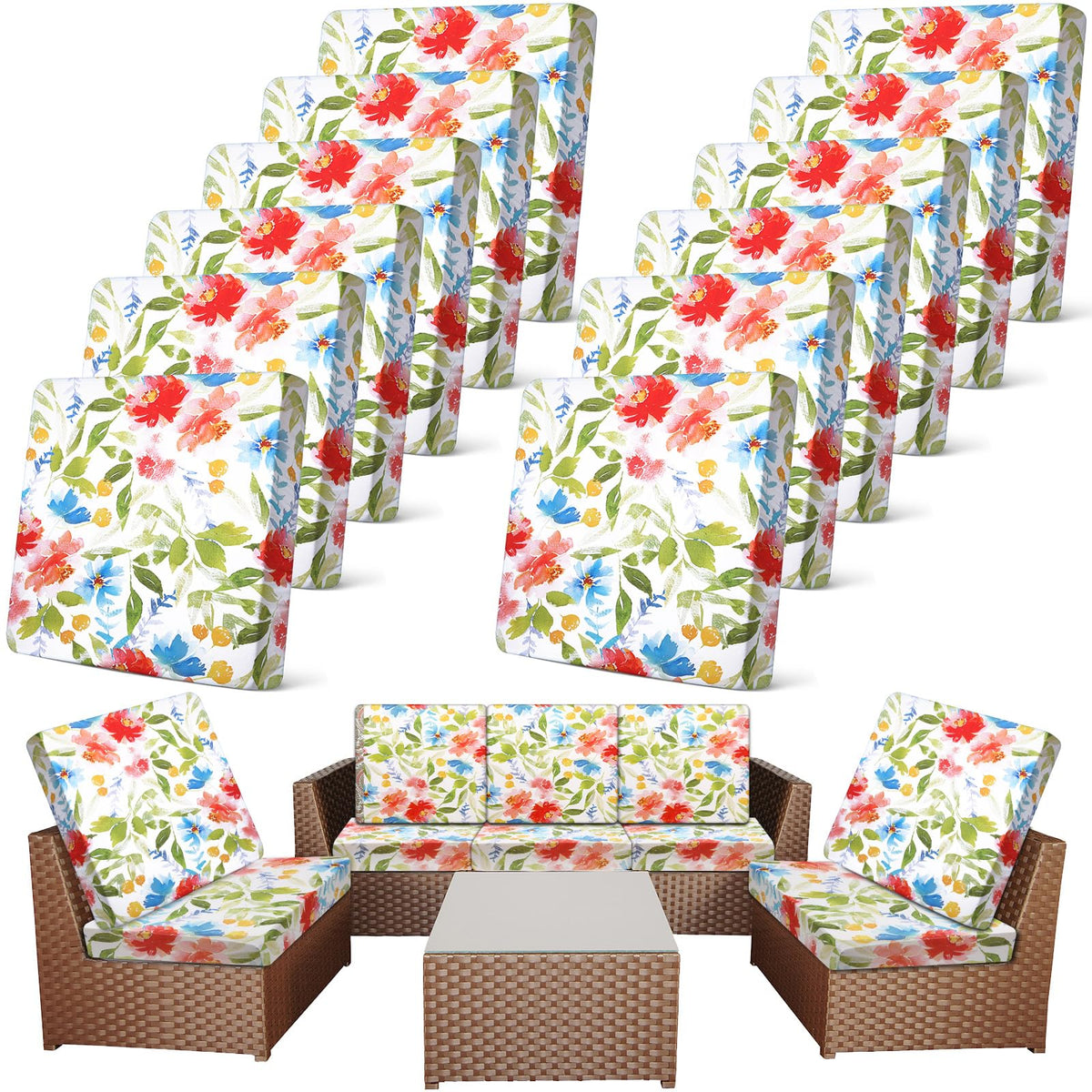 Newwiee cushion covers front view showing watercolor flowers and coordinated look