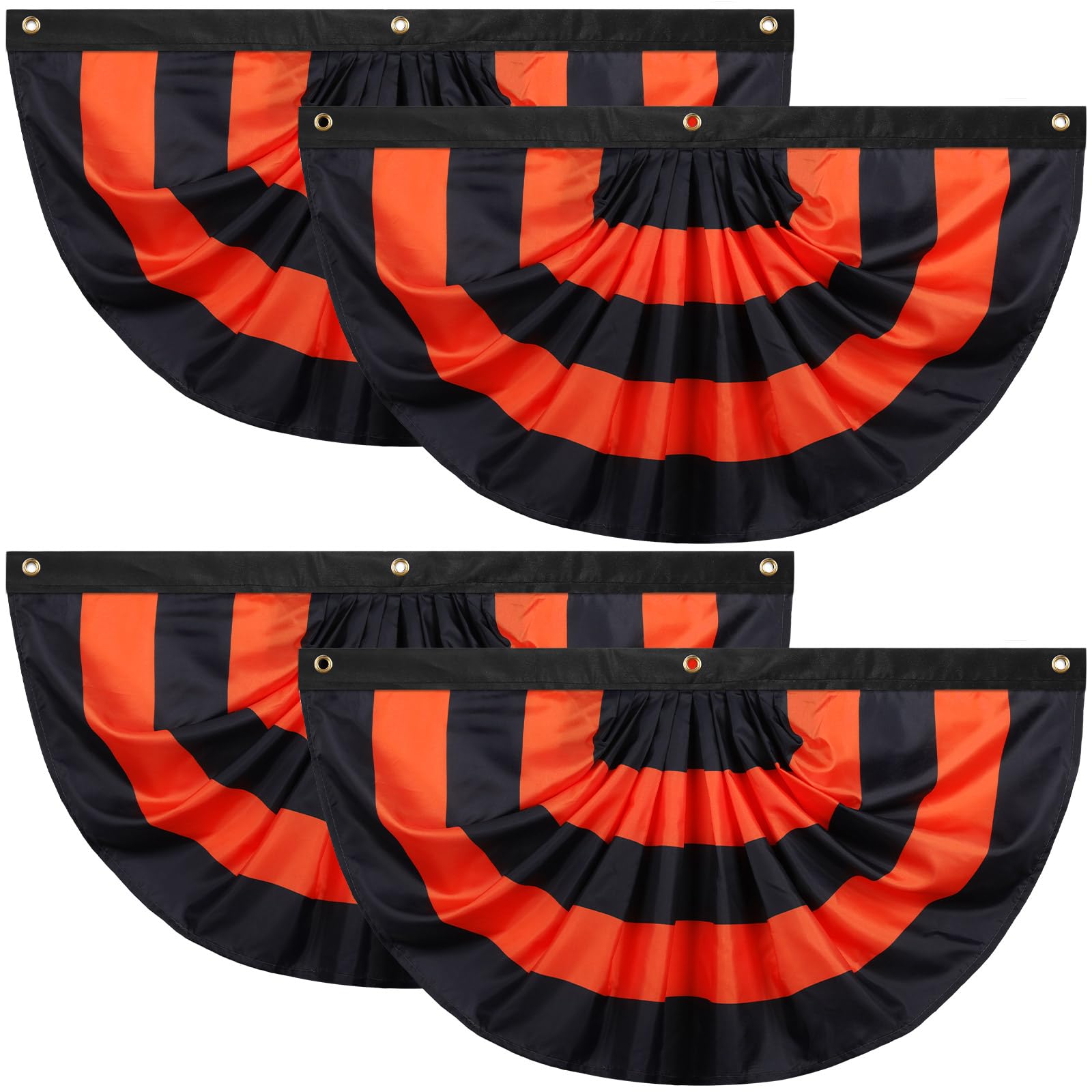 Newwiee front view of four black orange flags shows bold Halloween curb appeal