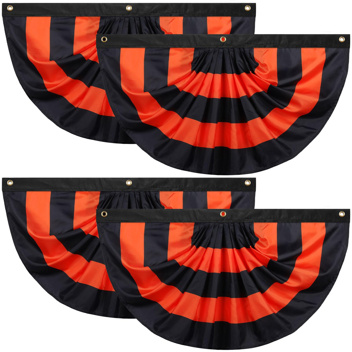 Newwiee front view of four black orange flags shows bold Halloween curb appeal