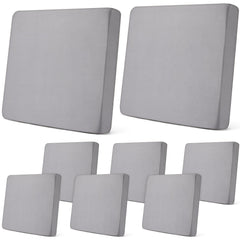 Newwiee front view of eight light grey cushion covers showing tidy set and neutral color benefits