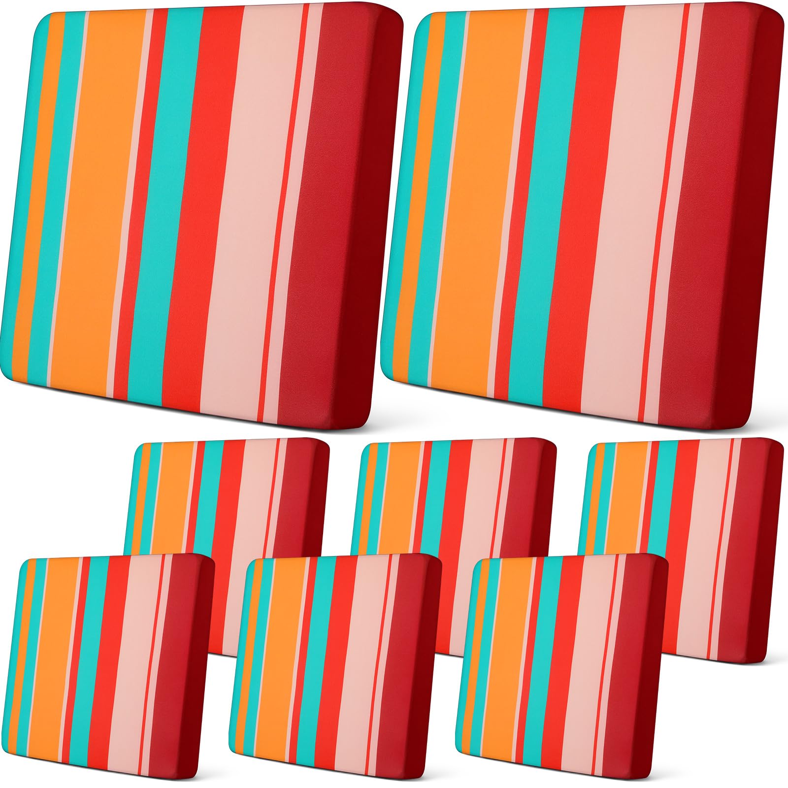 Newwiee front view of eight colorful cushion covers showing fresh look and protection