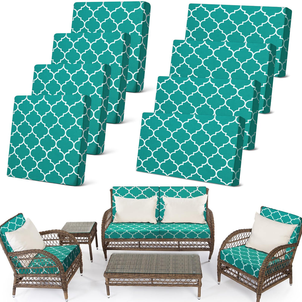 Newwiee front view of peacock blue covered patio sofa showing instant refresh benefit