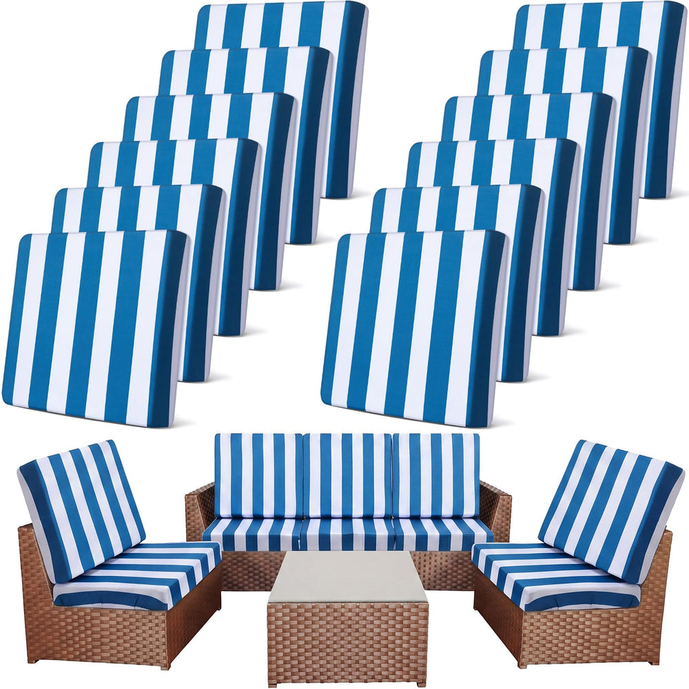 Newwiee front view of 12-piece striped cushion covers protecting furniture