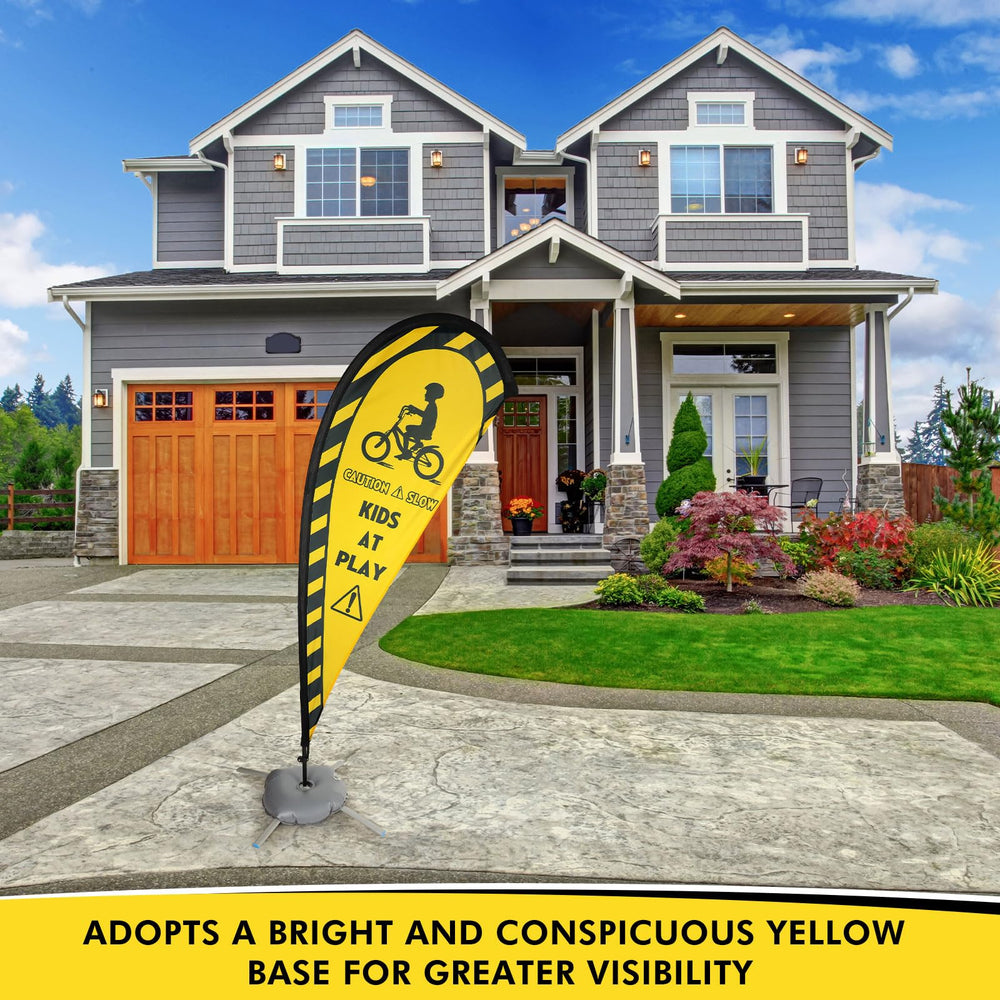 Newwiee flag height comparison with yard fence showing tall, eye-catching profile