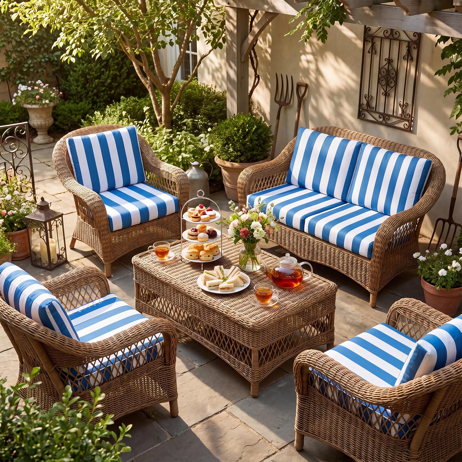 Newwiee cushion covers in use on patio sofa resisting light splashes