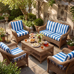 Newwiee cushion covers in use on patio sofa resisting light splashes