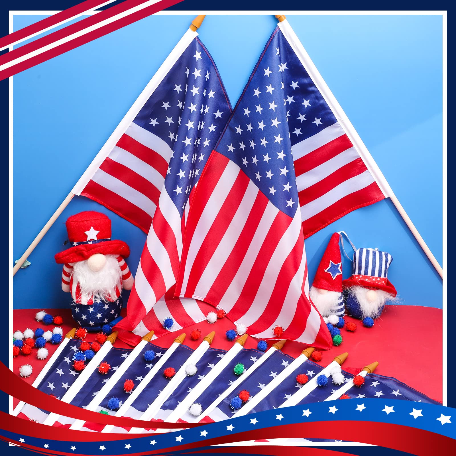 Newwiee flags arranged on indoor table for ceremony and memorial display