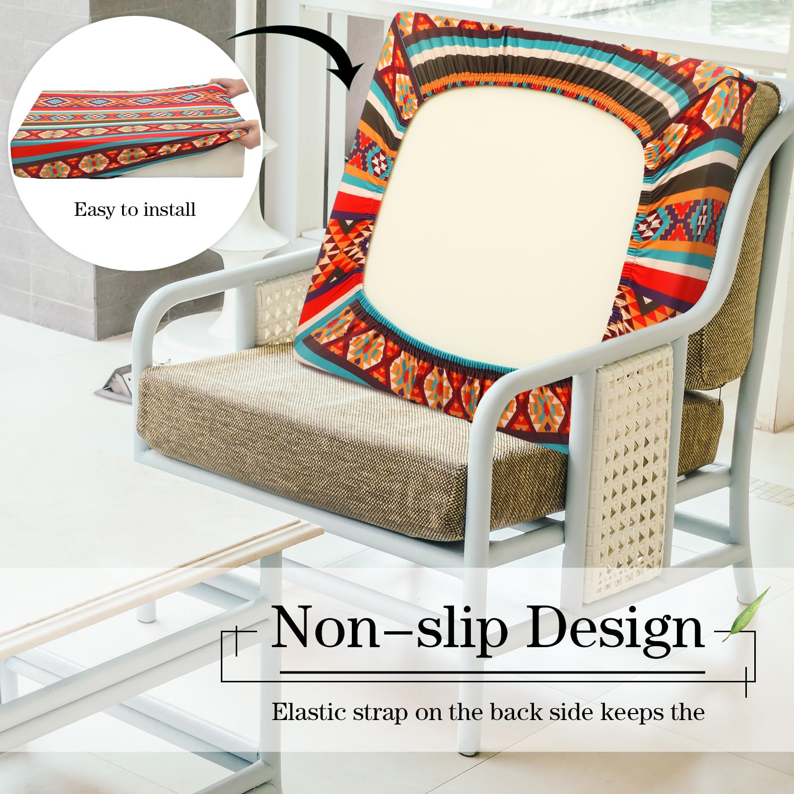 Newwiee pattern detail showing warm-color Santa Fe design to brighten outdoor seating