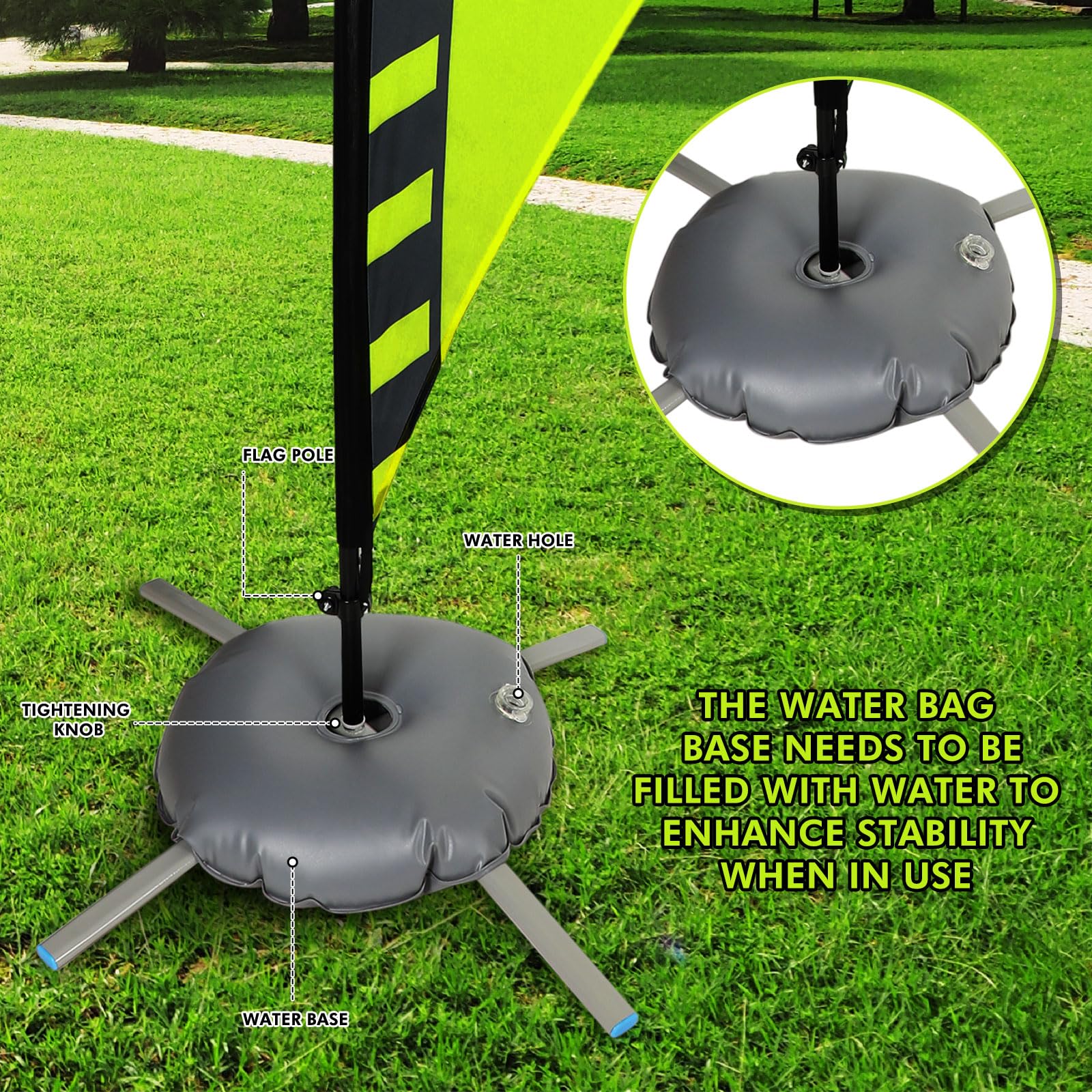 Newwiee water-fillable weighted base providing stability and secure anchoring