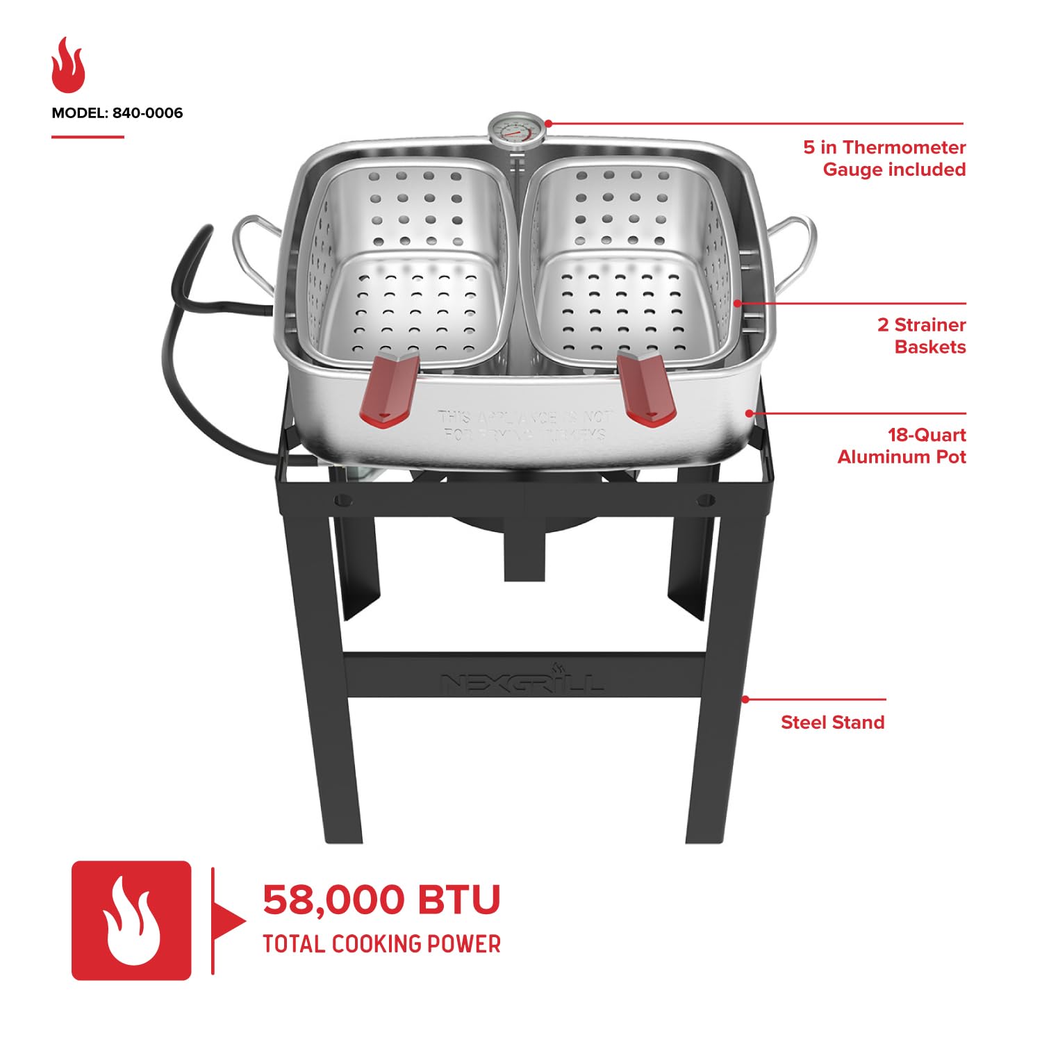 Nexgrill double basket closeup showing dual-strainer efficiency and easy draining