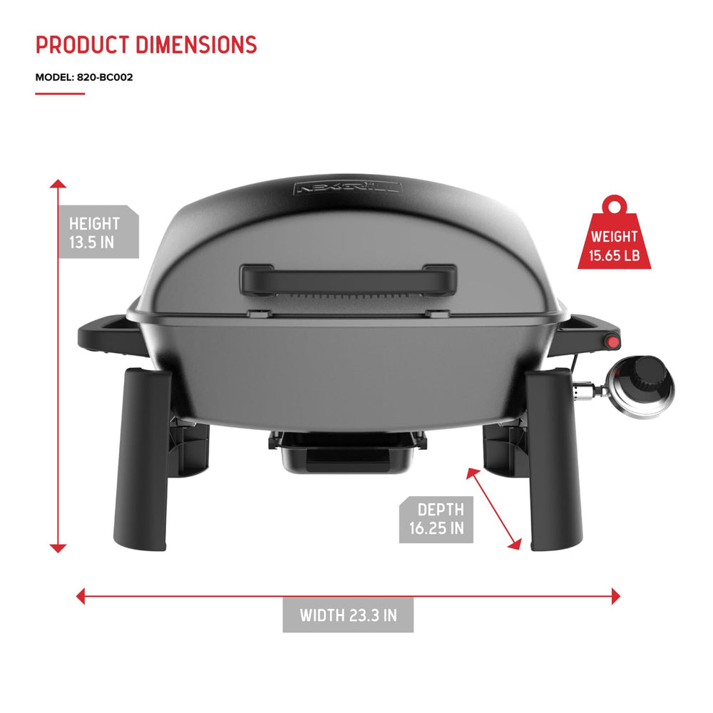 Nexgrill next to small propane tank for scale and convenient LP compatibility