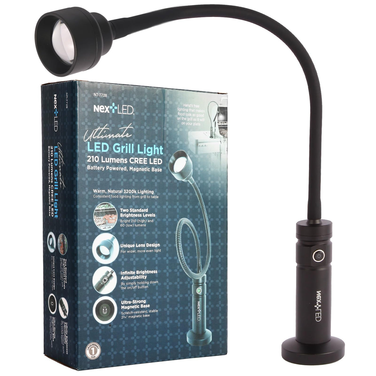 NextLED front view showing warm light and compact design for better grilling