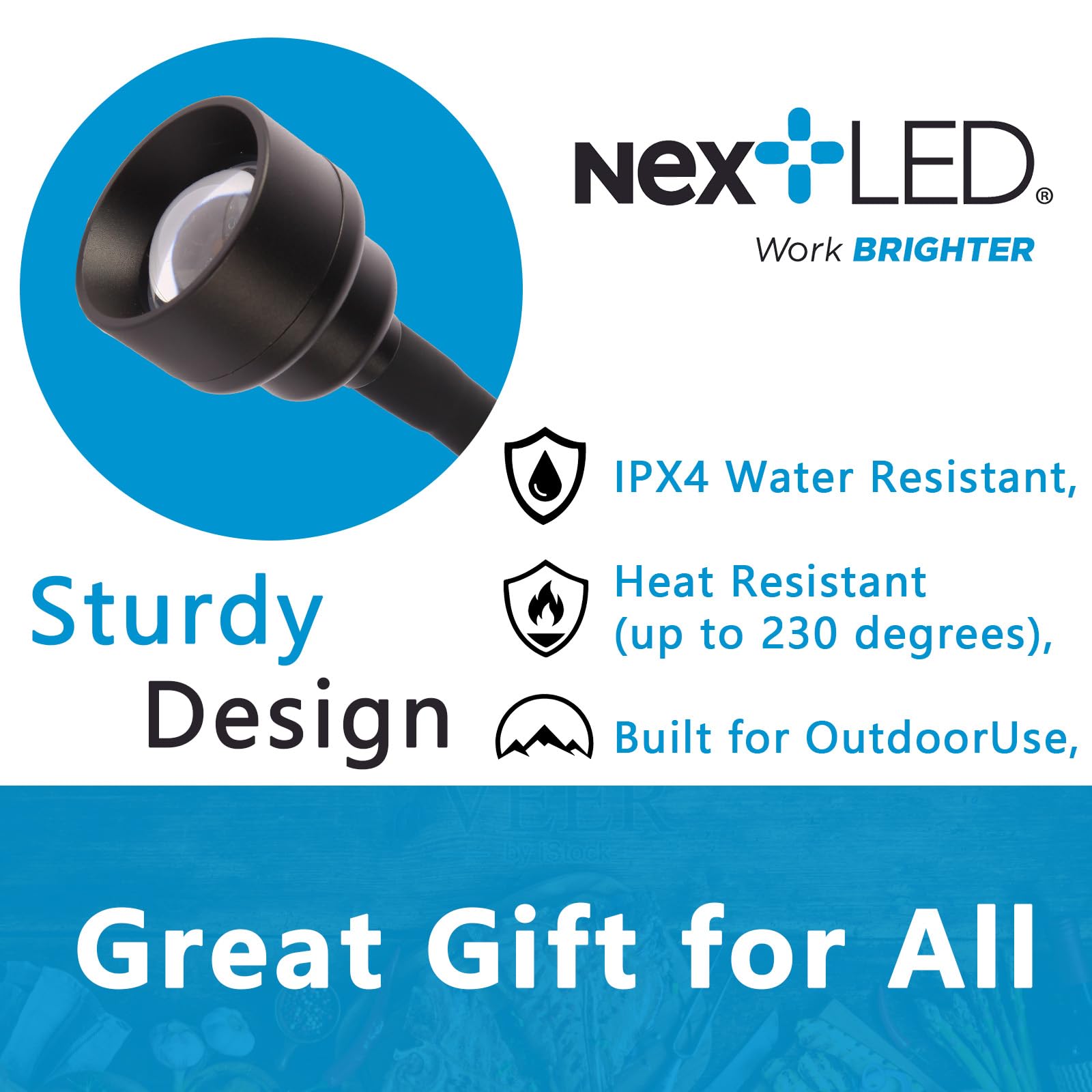 NextLED magnetic base attached to grill delivering stable, hands-free illumination
