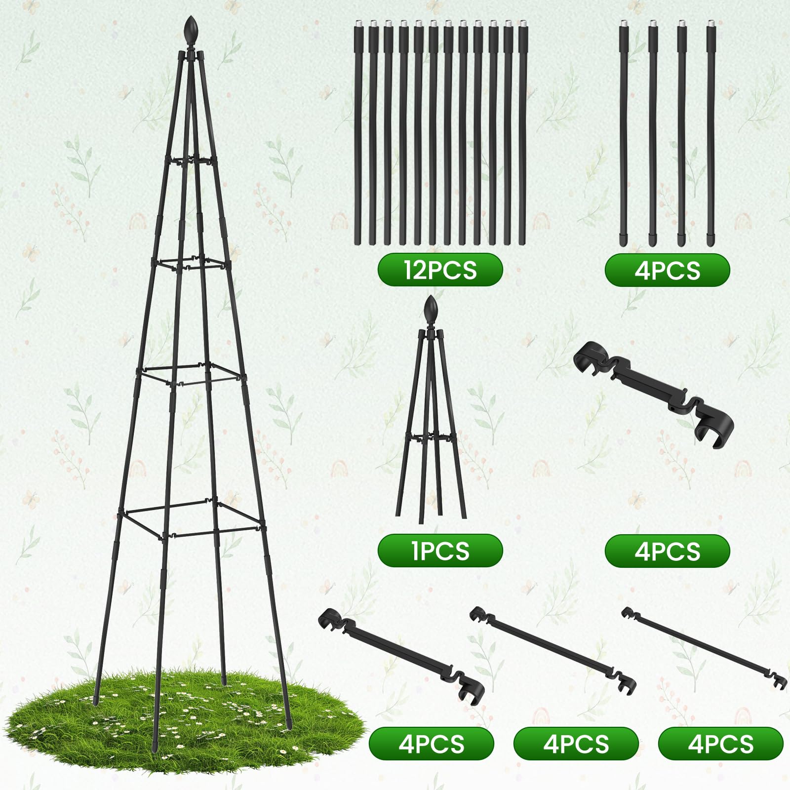 Nexum trellis beside ruler illustrating adjustable height up to six feet