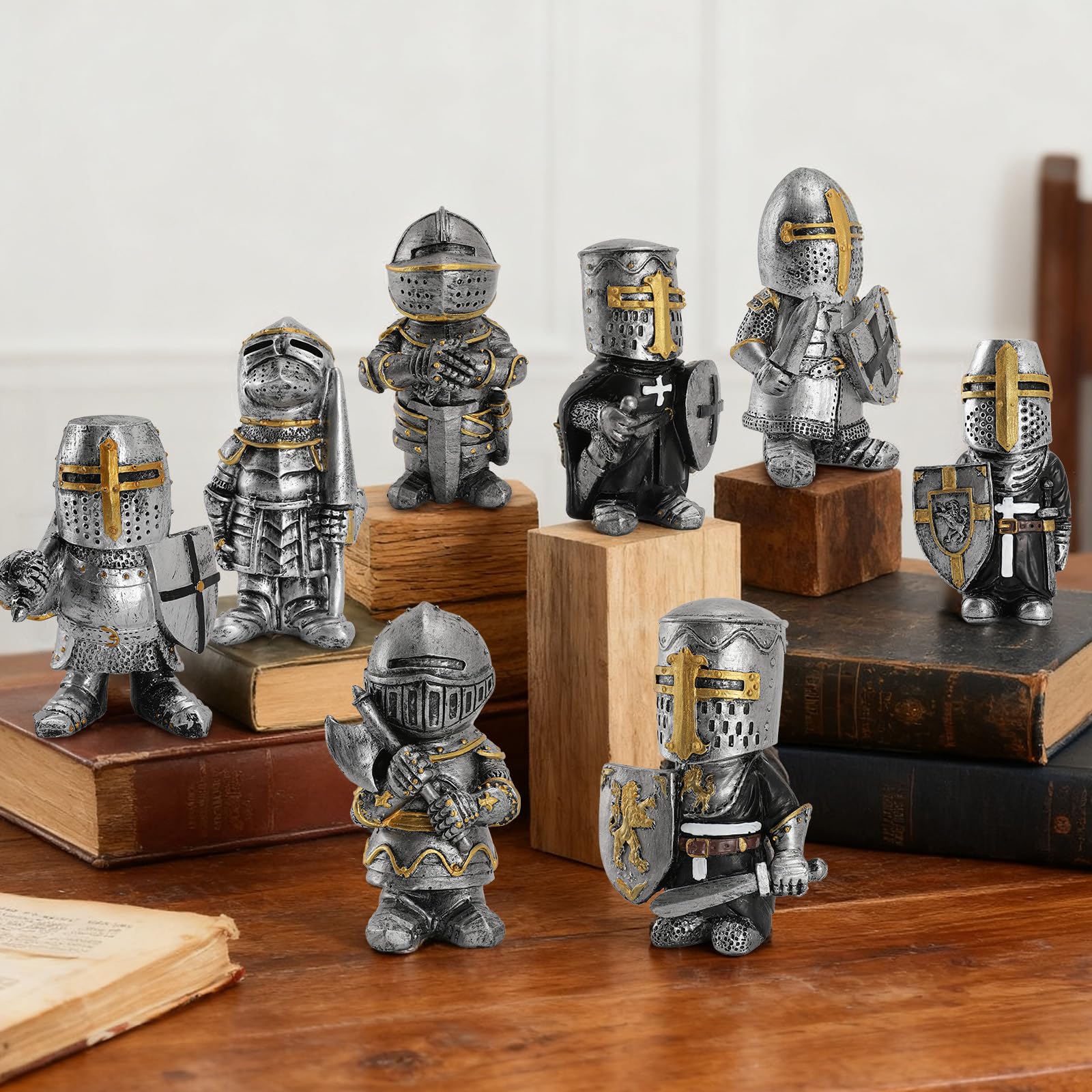 nezababy knight gnomes arranged in a flower bed adding whimsical protection