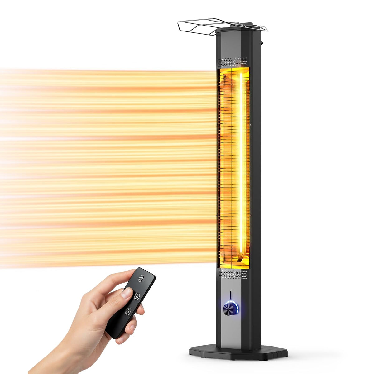 Nfccra front view tower heater showing slim profile and standing warmth benefit