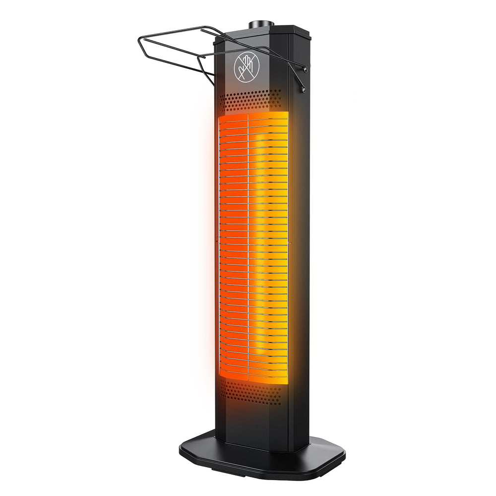Nfccra front view tower heater showing controls and grille for quick warmth