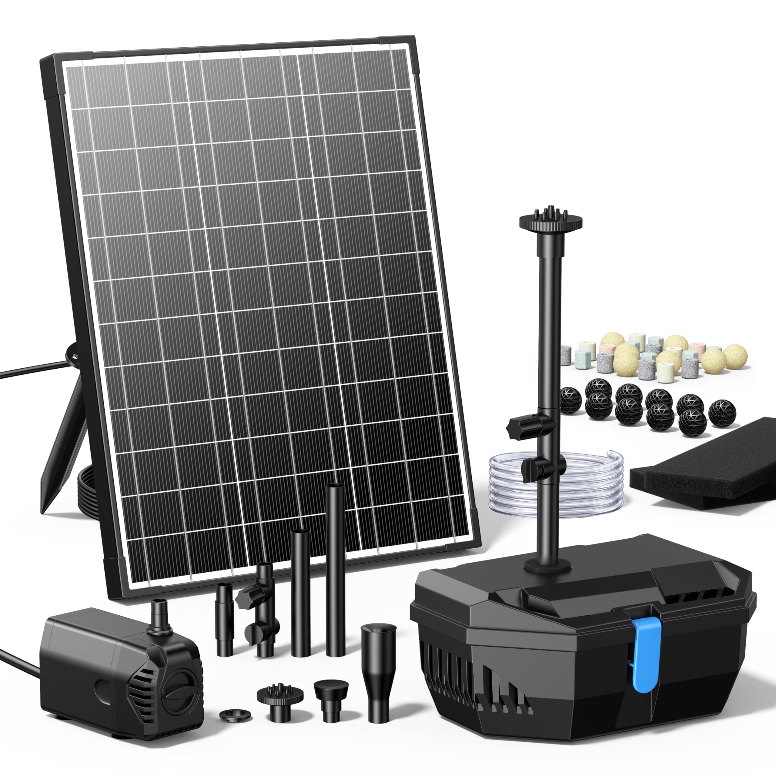 NFESOLAR front view showing assembled fountain and pond benefit of aeration