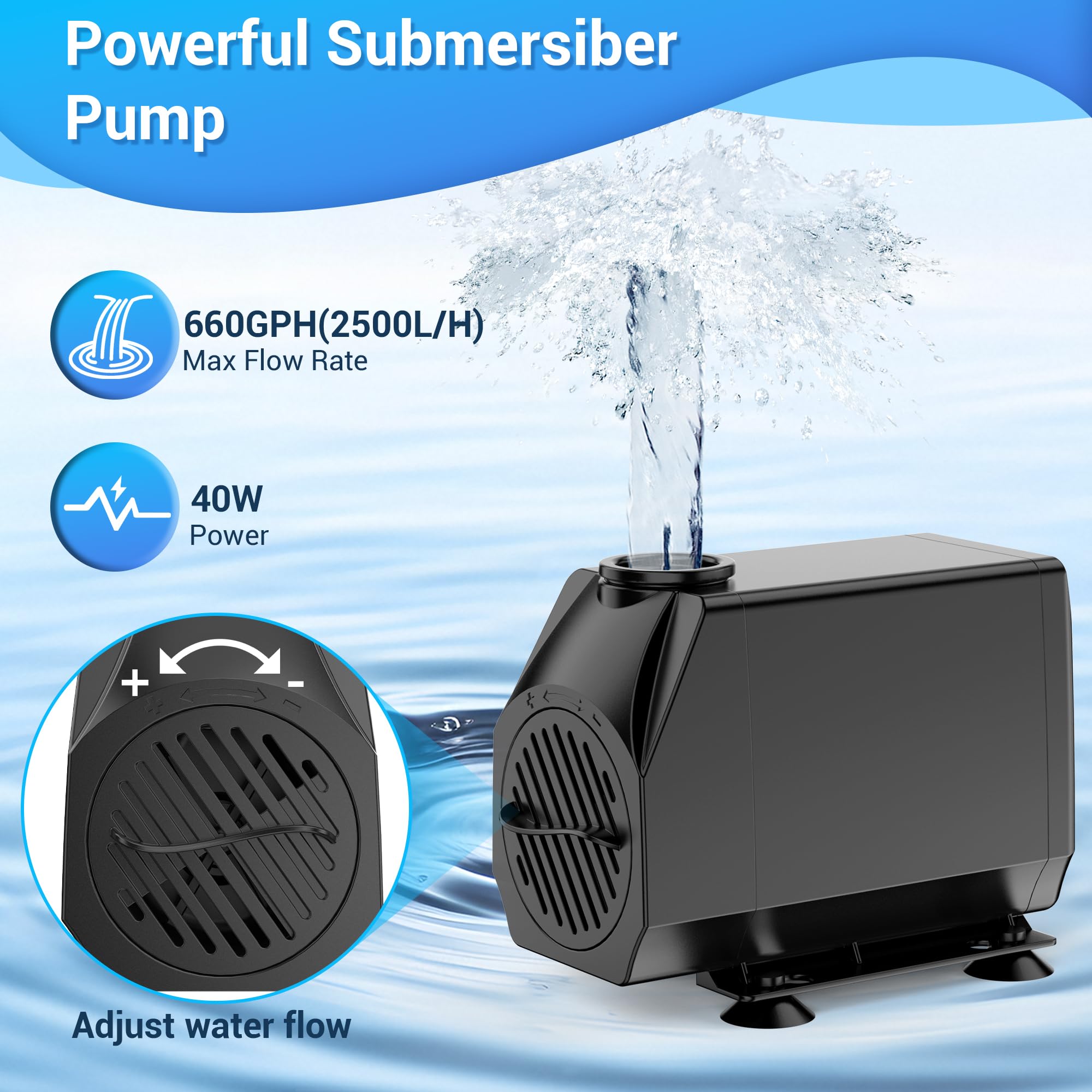NFESOLAR installed in a pond producing a smooth waterfall and natural ambiance