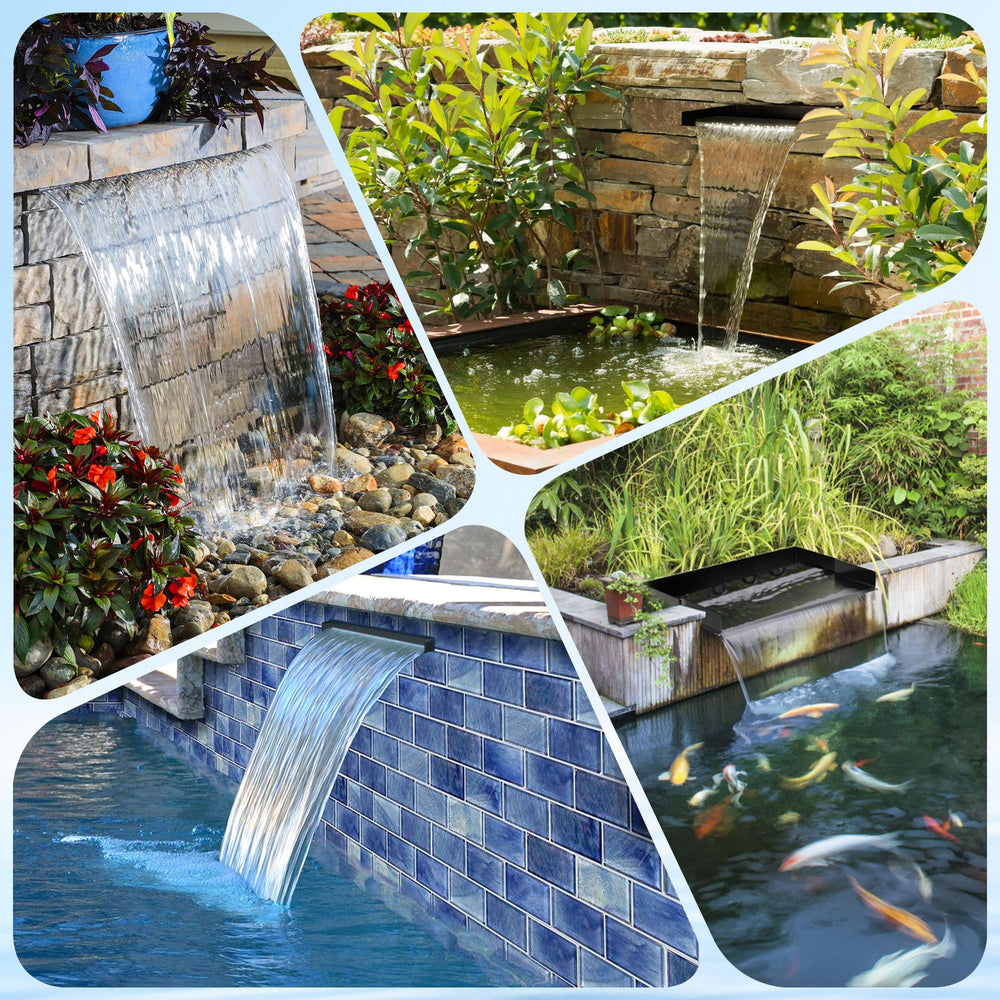 NFESOLAR waterfall integrated into garden landscape enhancing outdoor aesthetics