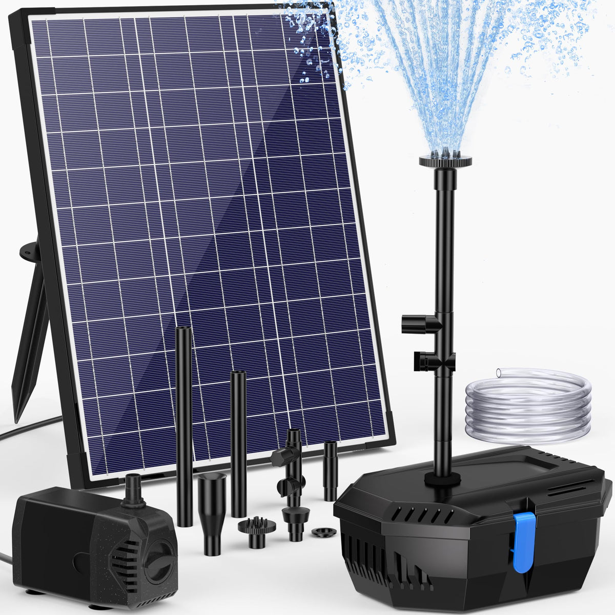 NFESOLAR solar panel and pump front view showing durable construction and easy setup