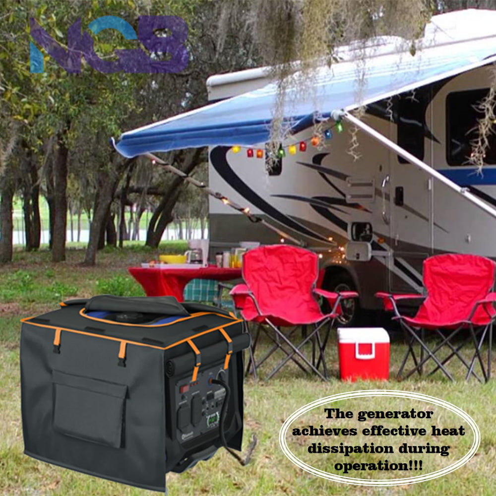 NGB cover on generator in backyard protecting equipment from elements